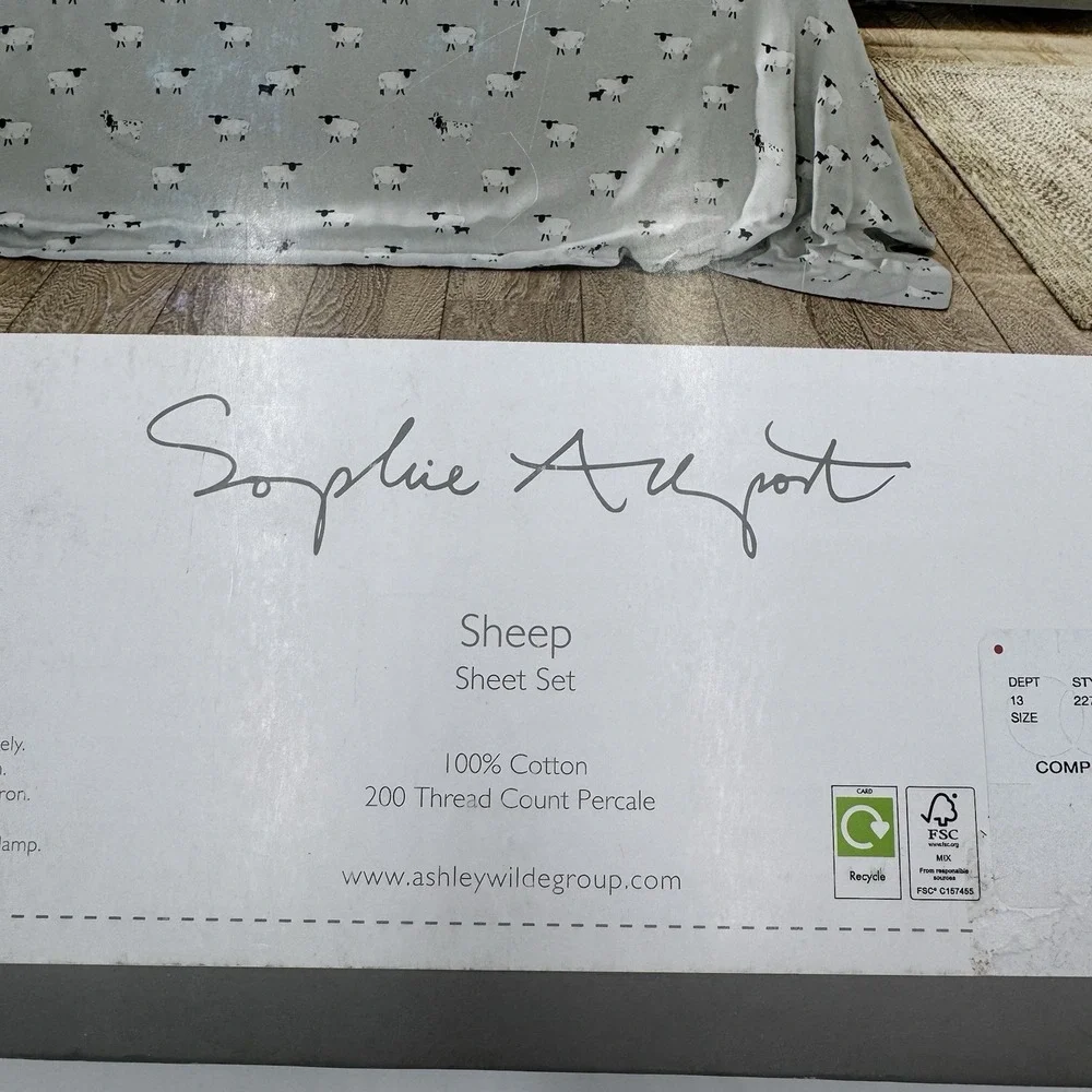 Sophie Allport Sheep Full Sheet Set 100% Cotton 200TC Percale 4 Pc